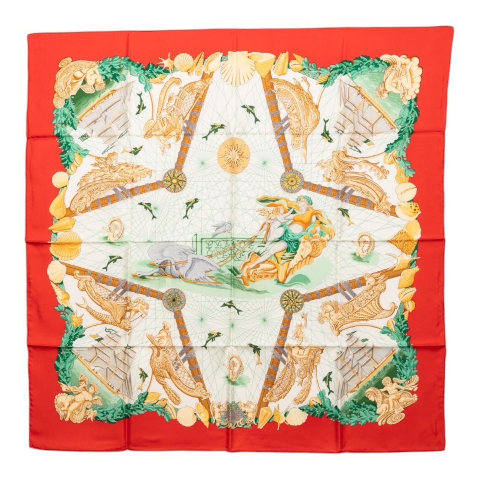 Hermes Balade Oceane Scarf/Muffler, Red/White Multicolor Silk, Women's